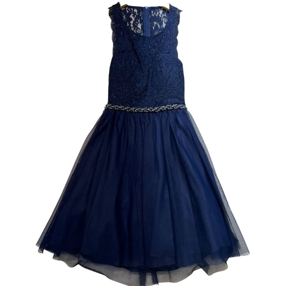 Sequin Hearts Women Open Back Padded Prom Formal Dress Sleeveless Sz 3 Navy Blue